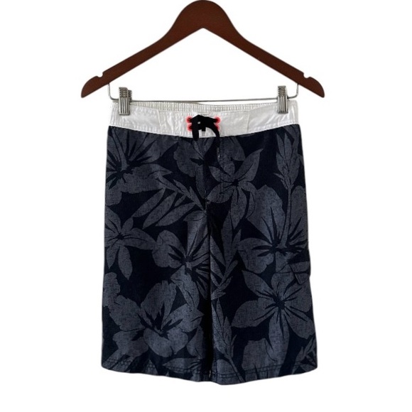Old Navy Black and Grey Hibiscus Print Swim Trunks Size Large - Picture 1 of 6